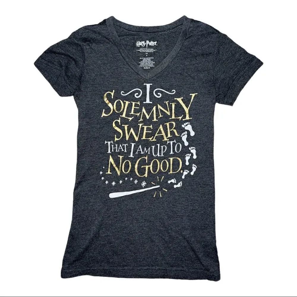 Harry Potter Up To No Good Quote Juniors T-Shirt Gray Juniors Small EUC